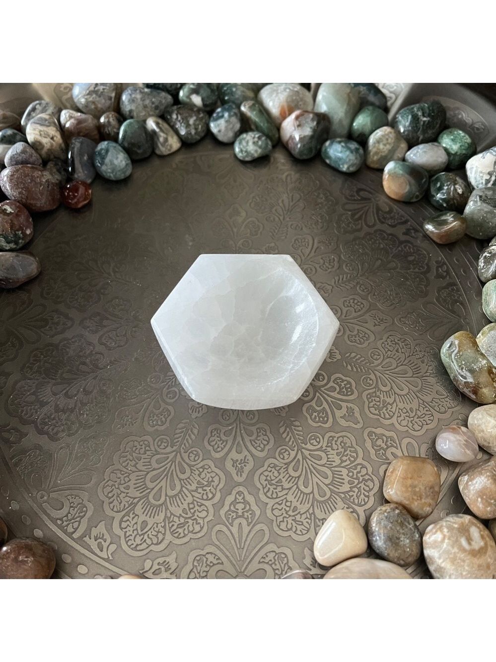 Mini White Selenite Hexagon Bowl